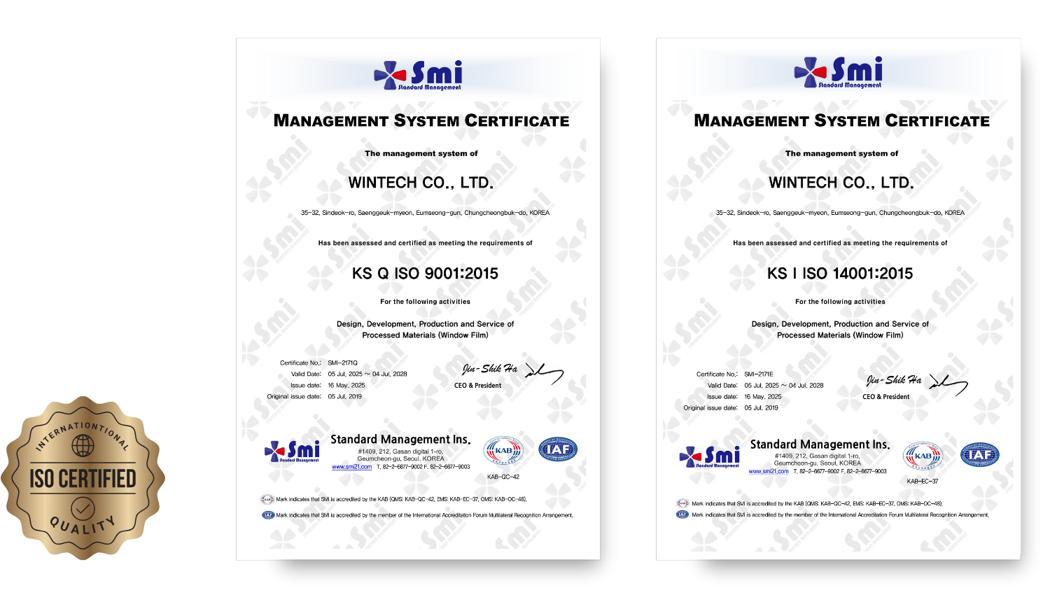Chứng nhận ISO phim cách nhiệt Wintech